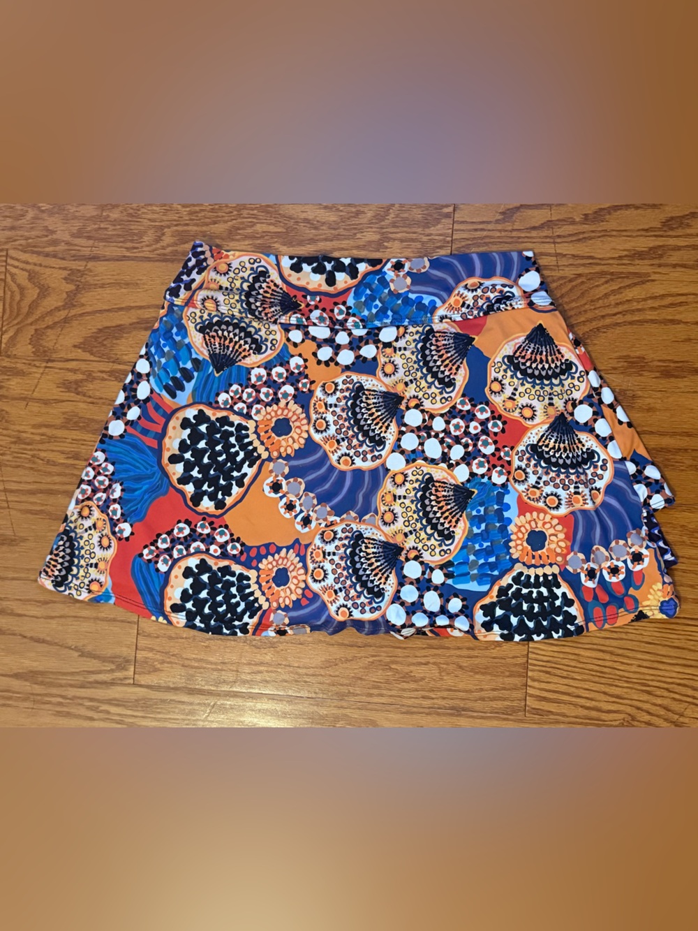 Dona Jo Skort Skirt Womens Size 2 Large Multicolor Shells Pull On Stretch EUC - Picture 2 of 4